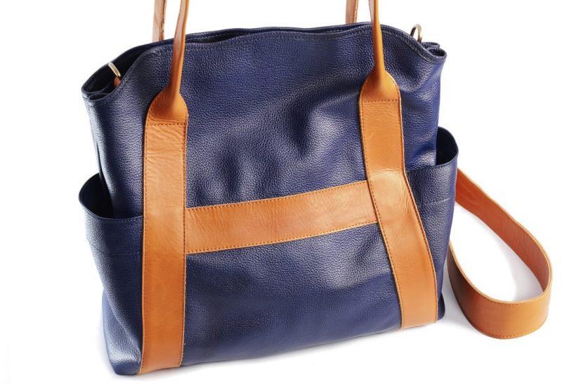 Navy Blue Leather Tote Bag | Domus Novem